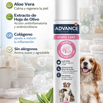 Advance Veterinary Diets Atopic Care Shampoo – Champú Dermoprotector para Perros con Piel Sensible y Atópica, Calmante e Hidratante
