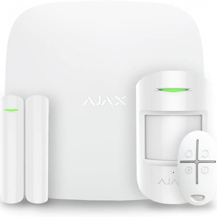 AJAX StarterKit Blanco 20288 – Alarma Profesional sin Cuotas con Hub + MotionProtect + DoorProtect + SpaceControl (Botón Pánico), App Ajax Security, Ethernet/GSM
