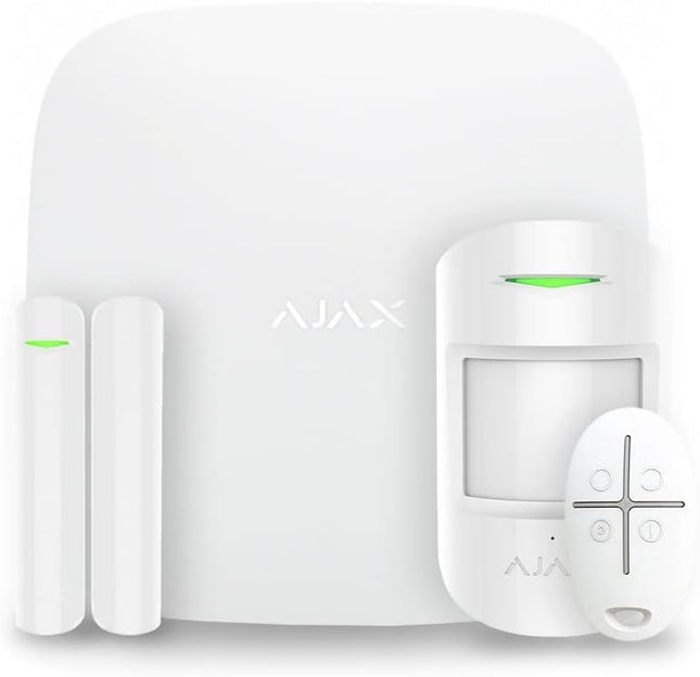 AJAX StarterKit Blanco 20288 – Alarma Profesional sin Cuotas con Hub + MotionProtect + DoorProtect + SpaceControl (Botón Pánico), App Ajax Security, Ethernet/GSM
