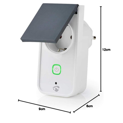 Nedis SmartLife WIFIPO120FWT – Enchufe Inteligente Wi-Fi Exterior IP44 (Schuko) 16A, Medidor de Consumo, Control Remoto y Temporizador