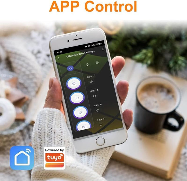 Offgridtec Regleta Inteligente WiFi 16A/3680W – 4 Enchufes + 2 USB-A (5V/3,1A) + 2 USB-C PD 20W, Smart Life/Tuya, Cable 1,5 m