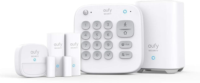 eufy Security Kit Alarma Casa 5 Piezas – HomeBase + Teclado + Sensor Movimiento + 2 Sensores Puerta/Ventana, Sin Cuotas, App eufy Security, Compatible eufyCam