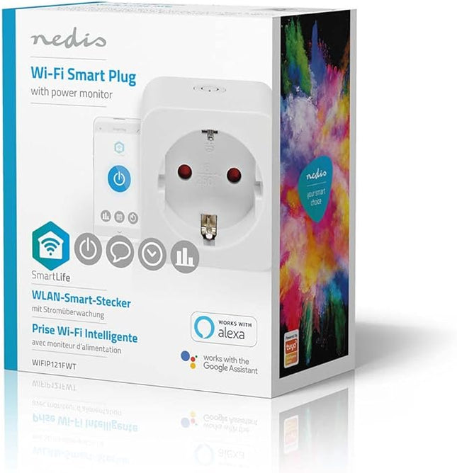 Nedis SmartLife Enchufe Inteligente Wi-Fi Interior – Control Remoto, Temporizador y Voz (Alexa/Google/Siri*)