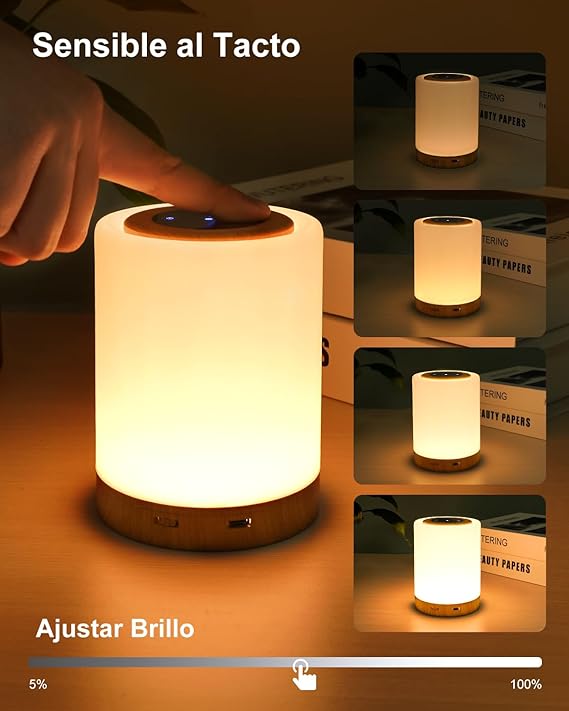 REYLAX Lámparas Táctiles (Set 2) Regulables – Luz Cálida + RGB, 12 Colores, Temporizador 1/2/4/6h, Memoria, Recargables USB-C