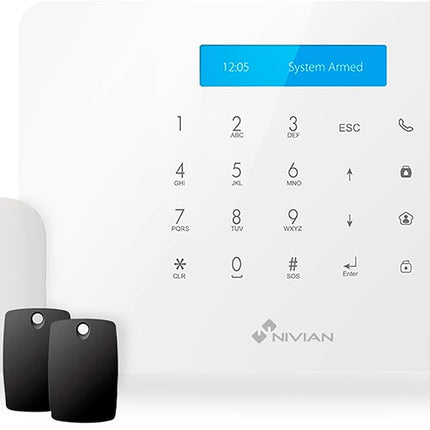 Nivian NVS-A6WG Kit Alarma WiFi + GSM Sin Cuotas – Tuya Smart, Sirena 95 dB, RFID, LCD, hasta 60 Detectores, 4 Entradas Cableadas