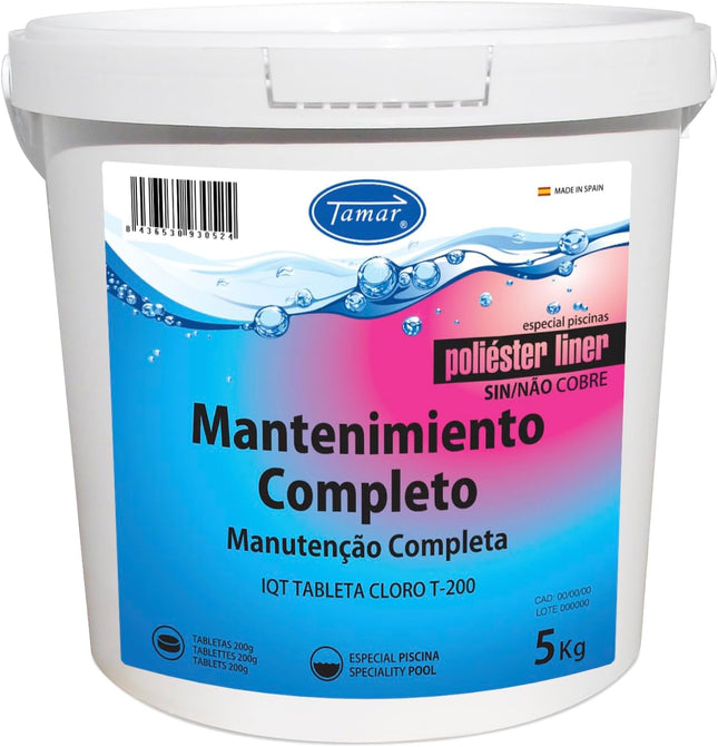 Tamar Cloro Mantenimiento Completo 5 kg – Pastillas 200 g Disolución Lenta, Sin Cobre, Especial Piscinas Poliéster/Liner