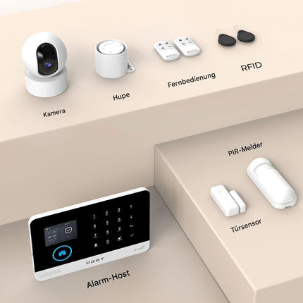 PGST PG103 Сигнализация Wi-Fi + GSM без абонплаты (набор 17 предметов) — Smart Life/Tuya, звонки/SMS, пульт SOS, RFID, до 100 датчиков, совместима с Alexa