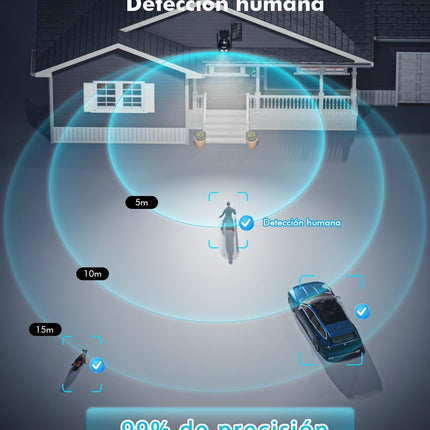 Cámara Solar WiFi Exterior 2K QHD PTZ 355°/90° – Visión Nocturna a Color 15m, PIR + IA, Sirena, Audio 2 Vías, IP66, microSD 128GB (2,4 GHz)