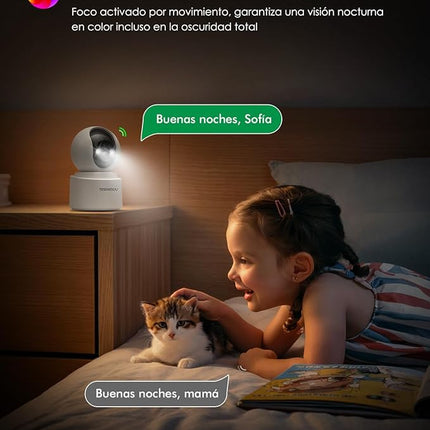 YESKAMOU Y660 Cámara WiFi Interior 2.5K 4MP Inalámbrica – Batería 6000mAh, Wi-Fi 2.4/5GHz, PTZ 355°, Visión Nocturna a Color, PIR, Audio 2 Vías, microSD 128GB