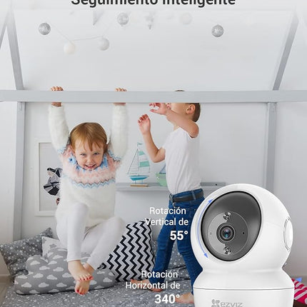 EZVIZ C6N Pack 2 Cámaras WiFi Interior 360° – 1080p, Visión Nocturna Smart IR 10 m, Seguimiento, Audio 2 Vías, Modo Privacidad, microSD 256GB, Alexa