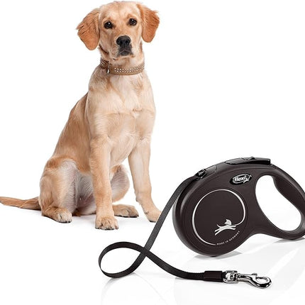 Flexi Classic M Tape 5 m Black – Correa Extensible para Perros Medianos hasta 25 kg, Cinta Resistente y Freno Seguro