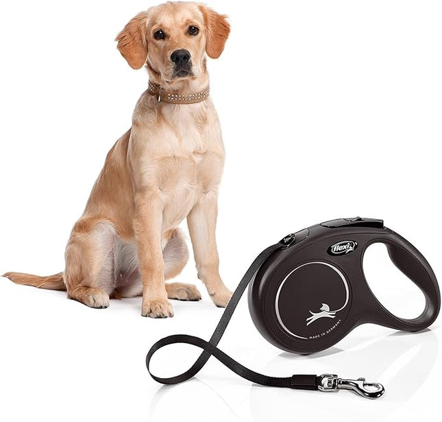 Flexi Classic M Tape 5 m Black – Correa Extensible para Perros Medianos hasta 25 kg, Cinta Resistente y Freno Seguro