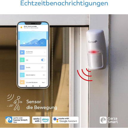 Garza Smart 401280FBM Kit Alarma WiFi 2,4 GHz con Cámara 1080p 360º – Sirena 120 dB + Luz Estroboscópica, Sensor Movimiento y Apertura Puerta/Ventana, Mando SOS, App Tuya/Smart Life