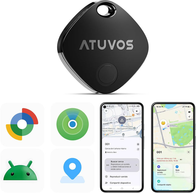 ATUVOS Air Tag Pro (AT2501) – Smart Tag para Android & iOS Compatible con Apple Buscar y Google Find Hub, Bluetooth 60 m, CR2032 Reemplazable