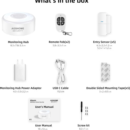 AGSHOME Kit Alarma Casa WiFi – Sirena 120 dB, Batería 8 h, 5 Sensores Puerta/Ventana + 2 Mandos, App y Alexa, Sistema Ampliable (20 Sensores)