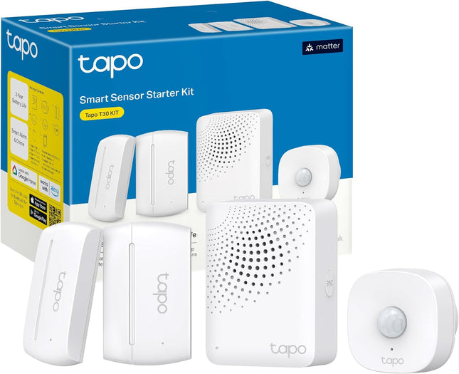 Tapo T30 Kit Alarma Hogar – Hub H100 + Sensor Movimiento T100 + 2 Sensores Puerta/Ventana T110, Sirena hasta 90 dB, Alertas en App Tapo, Automatizaciones, Sin Cuotas