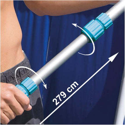 Intex Kit de Mantenimiento Deluxe 28003 – Aspirador + Recogehojas + Cepillo, Mango Telescópico 279 cm, Manguera 7,5 m, para Piscinas Desmontables