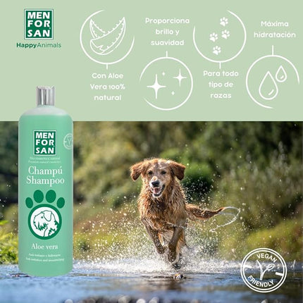 Menforsan Champú Aloe Vera para Perros – Champú hidratante y calmante con Aloe Vera 100 % natural, para piel sensible y uso frecuente