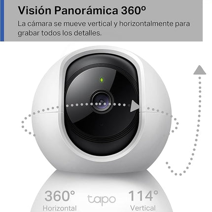 Tapo C210 Cámara IP WiFi 360° 2K (3MP) – Visión Nocturna 9 m, Seguimiento de Movimiento, Audio 2 Vías, microSD hasta 512GB, Compatible con Alexa