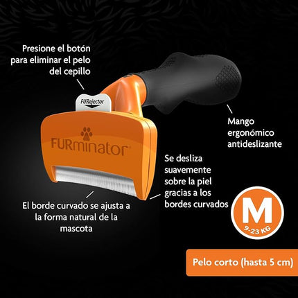 FURminator Cepillo para Perros de Pelo Corto – Deslanador Profesional, Reduce la Muda y el Pelo Suelto