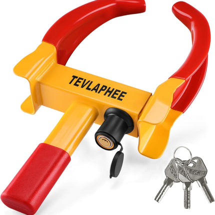 Tevlaphee Bloqueo de Rueda Antirrobo Ajustable – Wheel Clamp Reforzado para Coche/Remolque/Caravana, Anti-Drill, Alta Visibilidad, 3 Llaves (B08QCMMDL5)