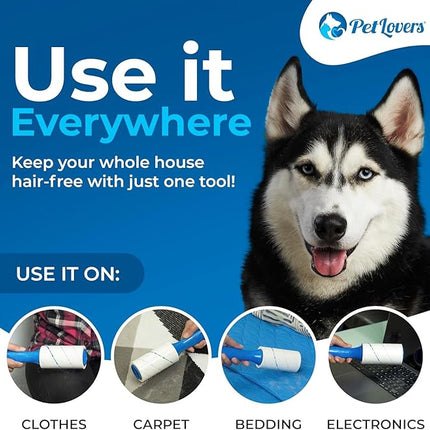 PetLovers Rodillo Quitapelusas Adhesivo Extra Sticky – Pack 5 (450 Hojas) para Eliminar Pelo de Perros y Gatos en Ropa, Muebles y Alfombras