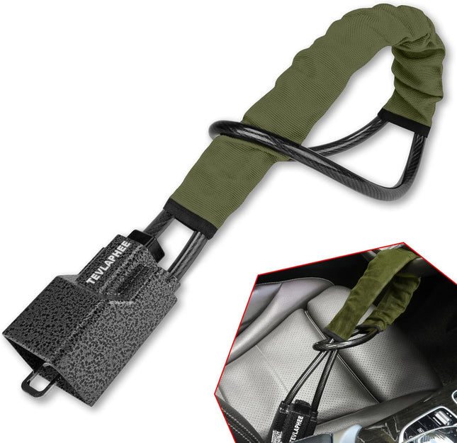 Tevlaphee Barra Antirrobo Volante + Cinturón (Verde) – Cabezal Metálico, Alta Visibilidad, Heavy Duty, Ajuste Universal, 3 Llaves