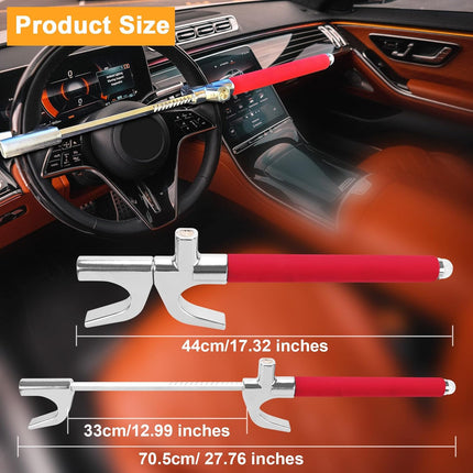 Turnart Barra Antirrobo Volante Retráctil de Acero Inoxidable (Roja) – Candado Antirrobo Coche con 3 Llaves, Alta Visibilidad, Protección del Volante