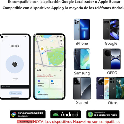 ATUVOS Air Tag Pro (AT2501) – Smart Tag para Android & iOS Compatible con Apple Buscar y Google Find Hub, Bluetooth 60 m, CR2032 Reemplazable
