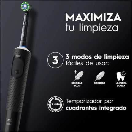Oral-B Vitality Pro Cepillo Eléctrico Recargable (Negro) – Tecnología 2D, 3 Modos (Diario/Sensible/Sensible Plus), Temporizador 2 min, 1 Cabezal + Cargador