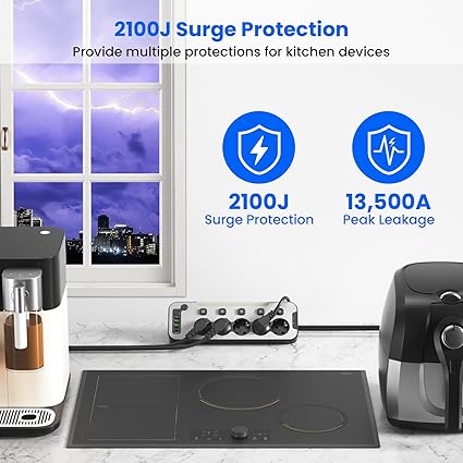 Regleta de Esquina Metal USB-C Negra – 5 Tomas con Interruptor, Luz Nocturna y Protección contra Sobretensiones (Cable 2 m)