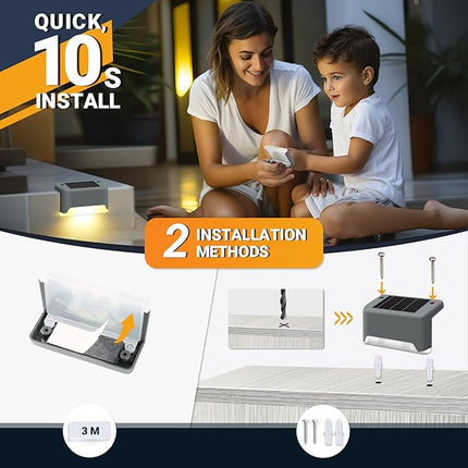 GIGALUMI Luces Solares Escaleras Exterior Pack 12 – LED Blanco Cálido, Impermeables, para Escalones, Vallas, Patios y Terrazas (Gris)