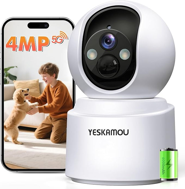 YESKAMOU Y660 Cámara WiFi Interior 2.5K 4MP Inalámbrica – Batería 6000mAh, Wi-Fi 2.4/5GHz, PTZ 355°, Visión Nocturna a Color, PIR, Audio 2 Vías, microSD 128GB