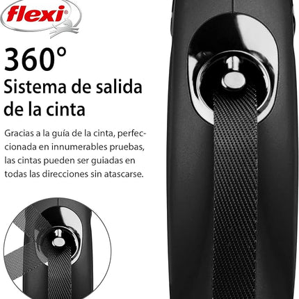 Flexi Classic M Tape 5 m Black – Correa Extensible para Perros Medianos hasta 25 kg, Cinta Resistente y Freno Seguro