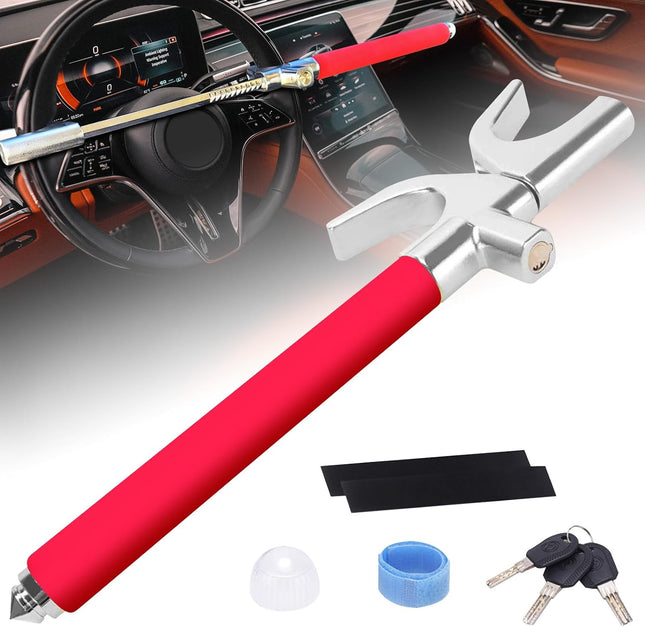 Turnart Barra Antirrobo Volante Retráctil de Acero Inoxidable (Roja) – Candado Antirrobo Coche con 3 Llaves, Alta Visibilidad, Protección del Volante