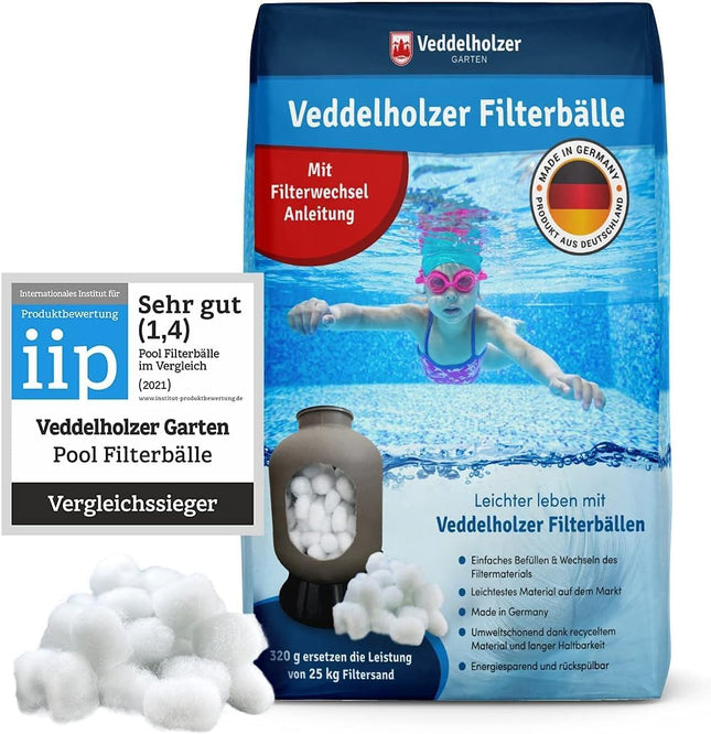 Veddelholzer Bolas Filtrantes para Filtro de Arena 320 g – Reemplazan 25 kg de Arena (o 20 kg Vidrio), Filtración 3D, Reutilizables, Made in Germany
