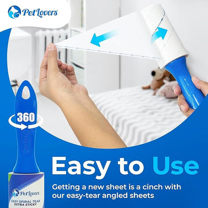 PetLovers Rodillo Quitapelusas Adhesivo Extra Sticky – Pack 5 (450 Hojas) para Eliminar Pelo de Perros y Gatos en Ropa, Muebles y Alfombras