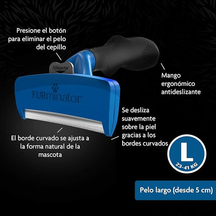 FURminator Undercoat deShedding Tool para Perros de Pelo Largo – Cepillo Profesional Reduce Muda y Nudos, Tecnología Skin Guard