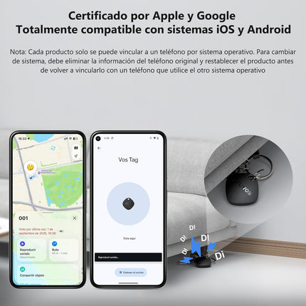 ATUVOS Air Tag Pro (AT2501) – Smart Tag para Android & iOS Compatible con Apple Buscar y Google Find Hub, Bluetooth 60 m, CR2032 Reemplazable