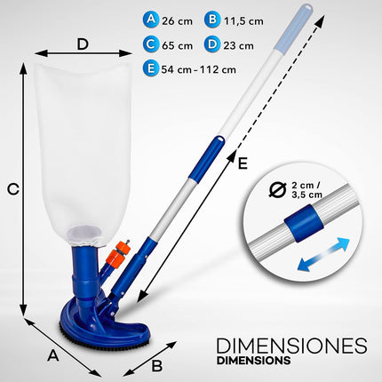 tillvex Kit de Mantenimiento de Piscina Venturi – Aspirador de Fondo con Manguera, Mango Telescópico 54–112 cm, Cepillo y Red Recogehojas