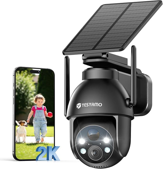 Cámara Solar WiFi Exterior 2K QHD PTZ 355°/90° – Visión Nocturna a Color 15m, PIR + IA, Sirena, Audio 2 Vías, IP66, microSD 128GB (2,4 GHz)