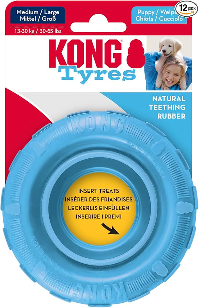 KONG Puppy Tires – Juguete Mordedor de Caucho Natural para Cachorros, Ideal para Dentición y Masticación Saludable