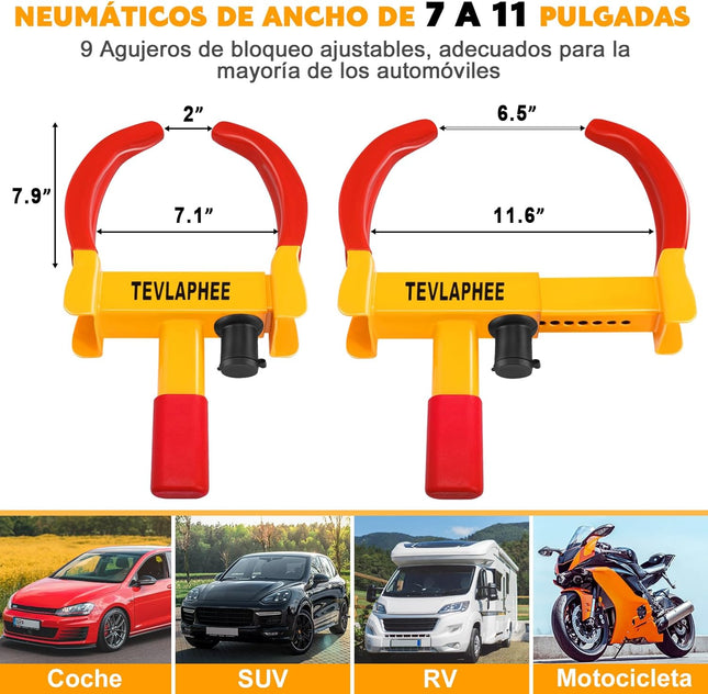Tevlaphee Bloqueo de Rueda Antirrobo Ajustable – Wheel Clamp Reforzado para Coche/Remolque/Caravana, Anti-Drill, Alta Visibilidad, 3 Llaves (B08QCMMDL5)
