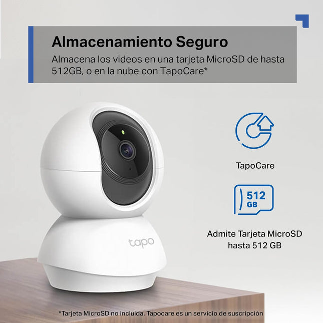 Tapo C210 Cámara IP WiFi 360° 2K (3MP) – Visión Nocturna 9 m, Seguimiento de Movimiento, Audio 2 Vías, microSD hasta 512GB, Compatible con Alexa