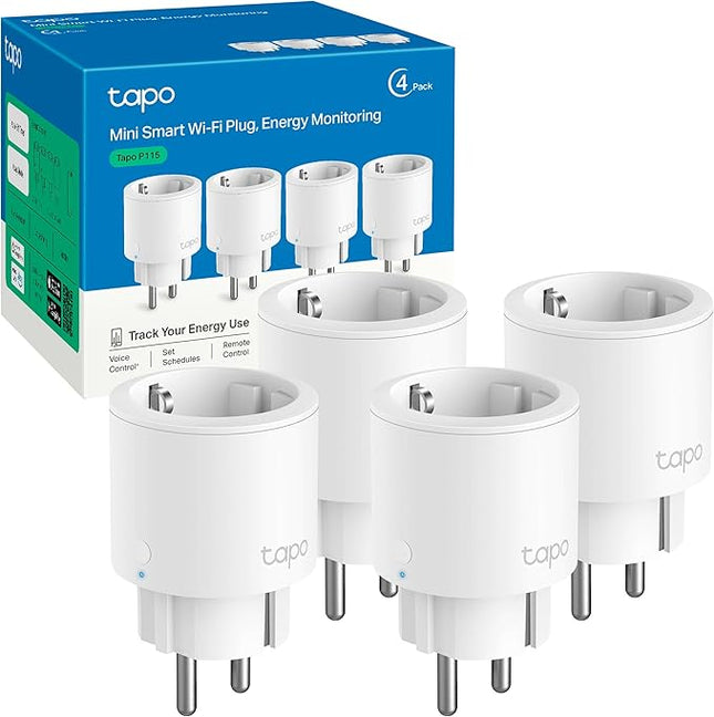TP-Link Tapo P115 (Pack 4) – Enchufe Inteligente Wi-Fi 16A con Monitorización de Energía, Programación y Control por Voz