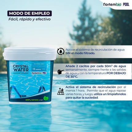 Nortembio Floculante Natural Concentrado 12 Semanas – Clarificante Antiturbidez para Piscinas Grandes y SPA, Granulado, Cacito Dosificador