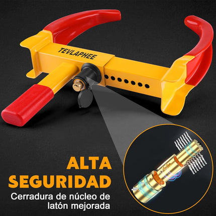 Tevlaphee Bloqueo de Rueda Antirrobo Ajustable – Wheel Clamp Reforzado para Coche/Remolque/Caravana, Anti-Drill, Alta Visibilidad, 3 Llaves (B08QCMMDL5)