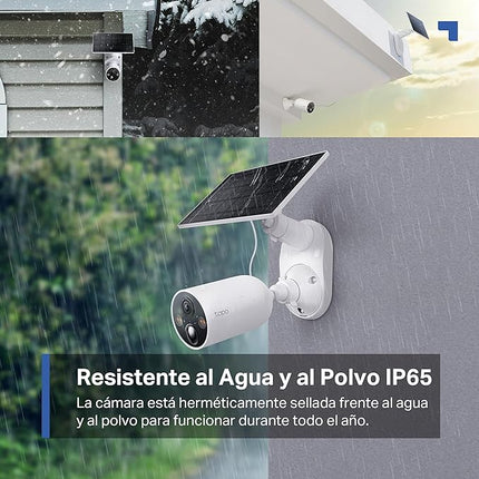 Tapo C425 Kit Cámara Solar WiFi Exterior 2K QHD – 150° Gran Angular, Base Magnética Ajustable, Visión Nocturna a Color, Batería 10000 mAh, IP66, microSD 512GB, Alexa