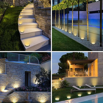 btfarm Luces Solares Suelo Exterior Pack 8 – 8 LEDs Blanco Cálido, IP65, Auto ON/OFF, Discos Solares para Jardín, Camino, Césped y Patio