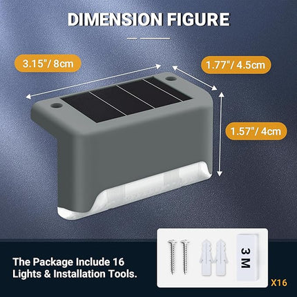 GIGALUMI Luces Solares Escaleras Exterior Pack 12 – LED Blanco Cálido, Impermeables, para Escalones, Vallas, Patios y Terrazas (Gris)